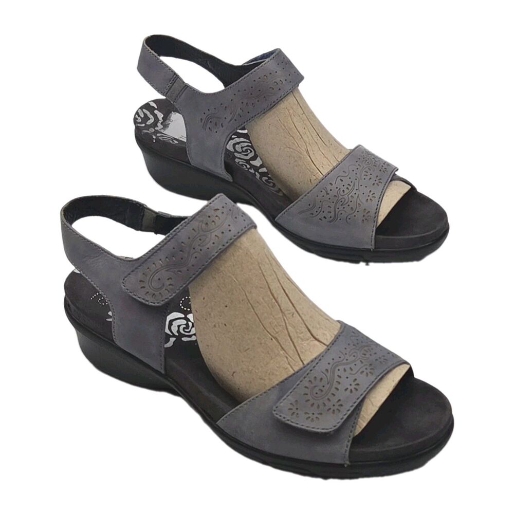 Propet Wanda Sandal Women Sz 10 XX Wide (4E) Blue 2.25" Wedge Heel Shoe WSX203L